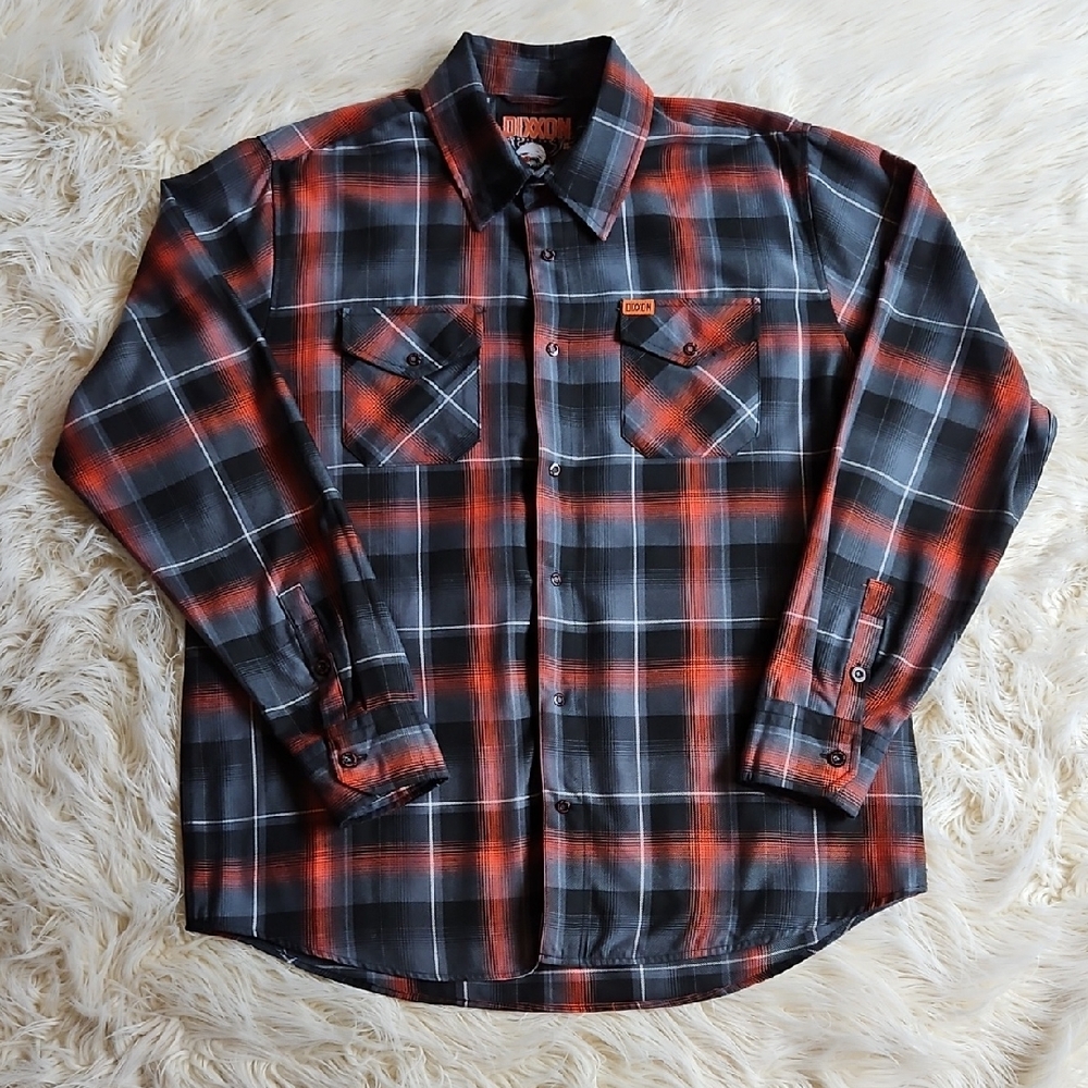 DIXXON Men's Plaid Button Down Shirt - Black and Red